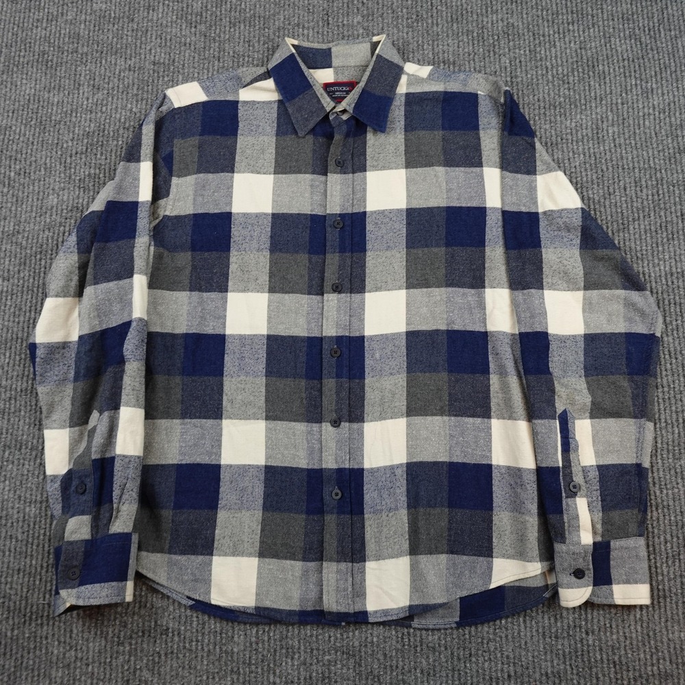 UNTUCKit Shirt Mens Medium Blue Plaid Flannel Long Sleeve Button Up Casual